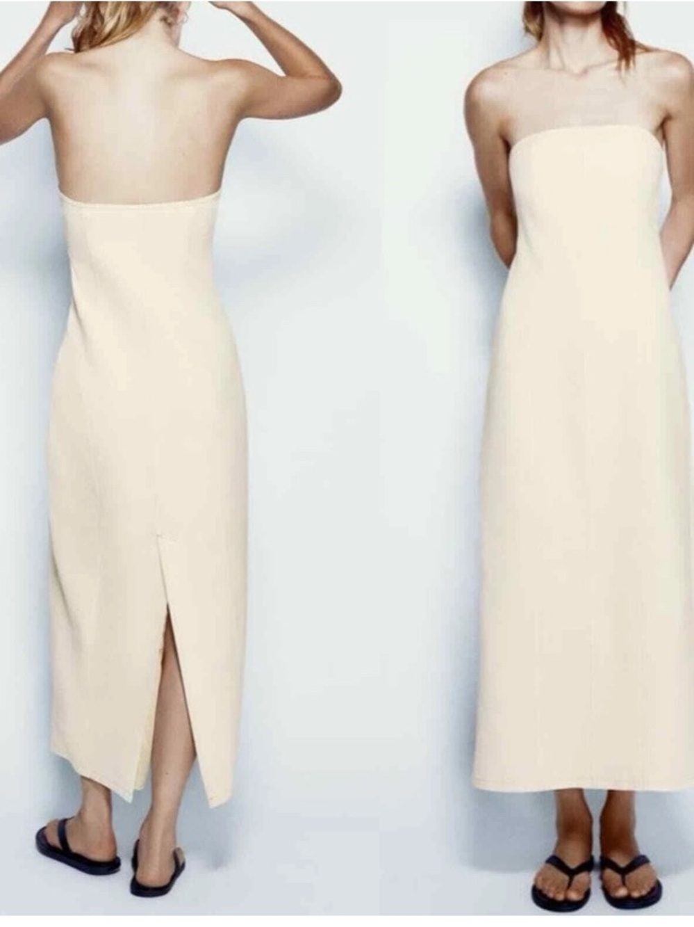 NWOT Zara Textured Strapless Cream Midi Dress Size M minimalist monochrome - Picture 7 of 7